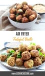 air-fried falafel balls on a plate with a side of spicy aioli dipping sauce