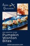pumpkin wontons on a blue serving plate