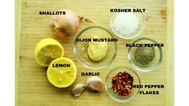 Ingredients for making sauce for roasted asparagus and shiitake mushrooms