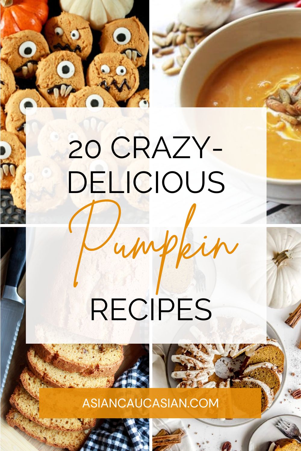 A picture collage of pumpkin recipes for a roundup of 20 Delicious Pumpkin Recipes.