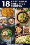 A collage of fried rice images for a roundup pin of 18 easy Asian fried rice recipes.